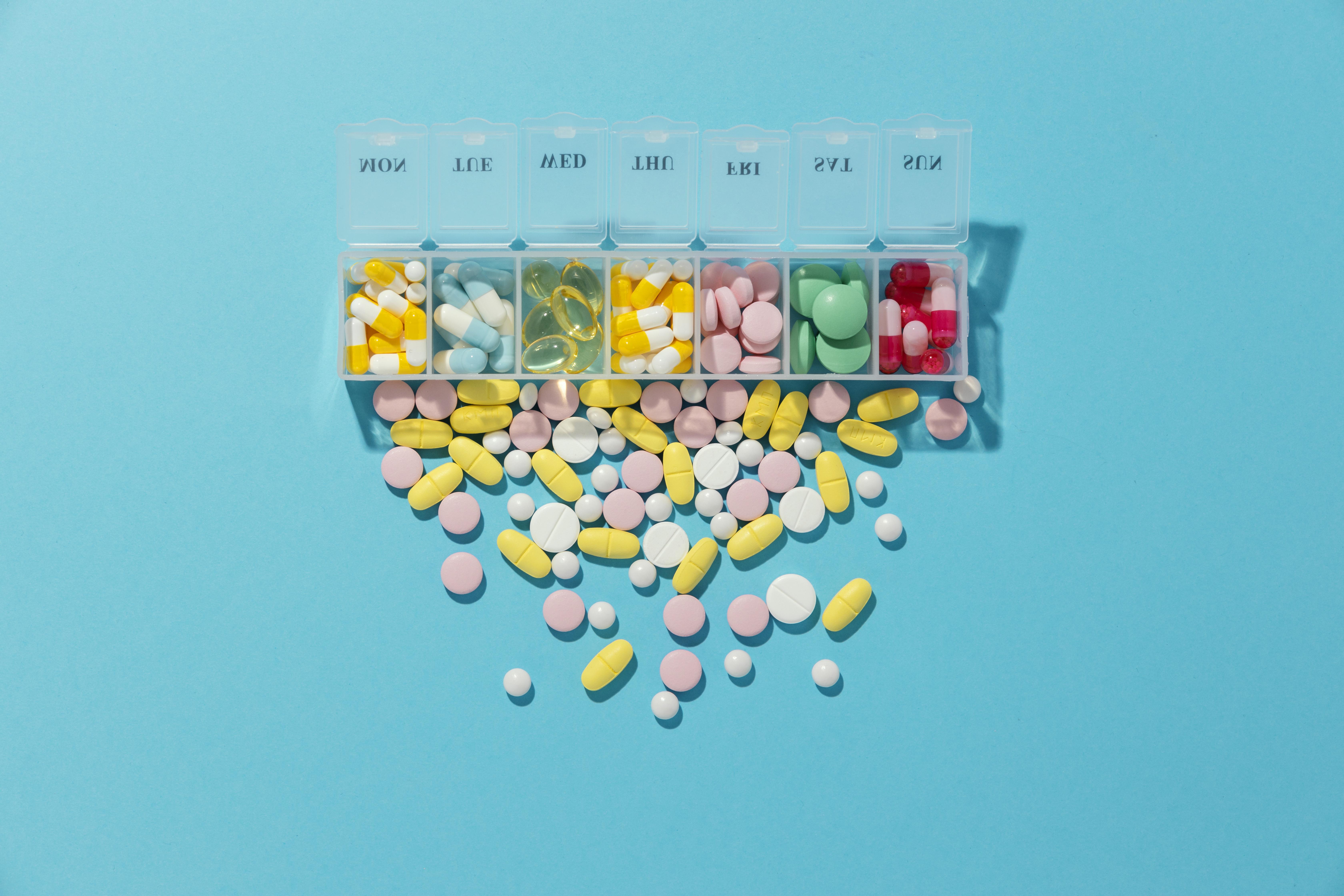 Pills in a pillbox.